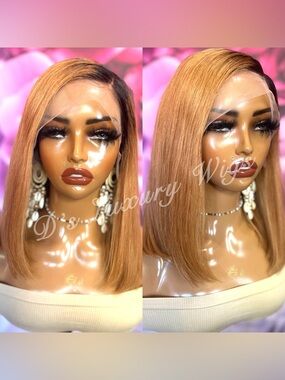 Honey Blonde 27 Straight Human Hair Bob Lace Frontal Wig